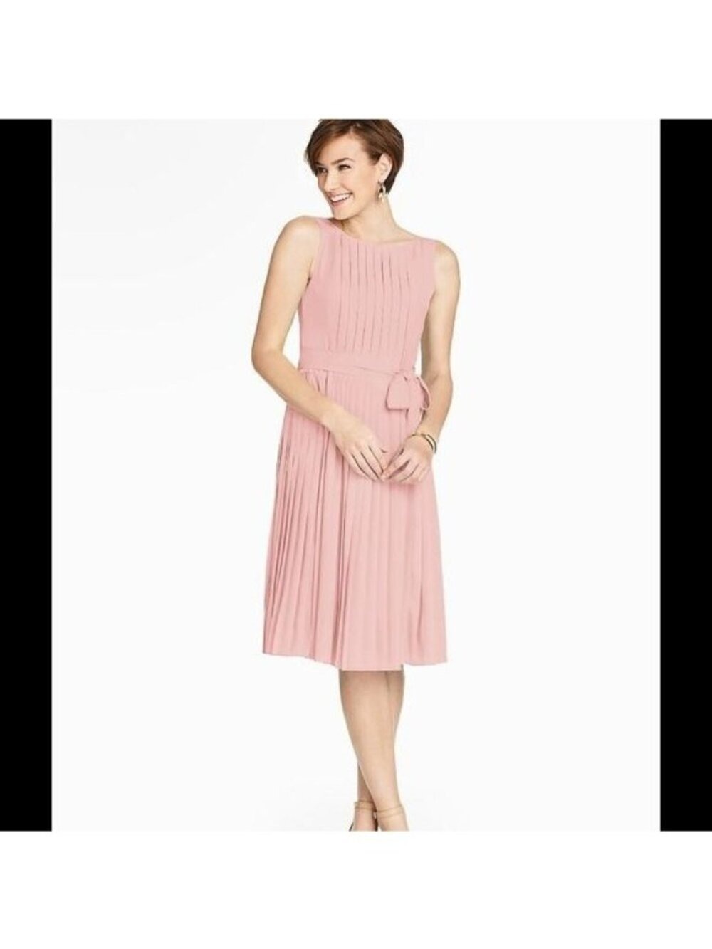 Talbots Petite Pink Pleated Sleeveless Dress With Tie Belt 12P Polyester petite